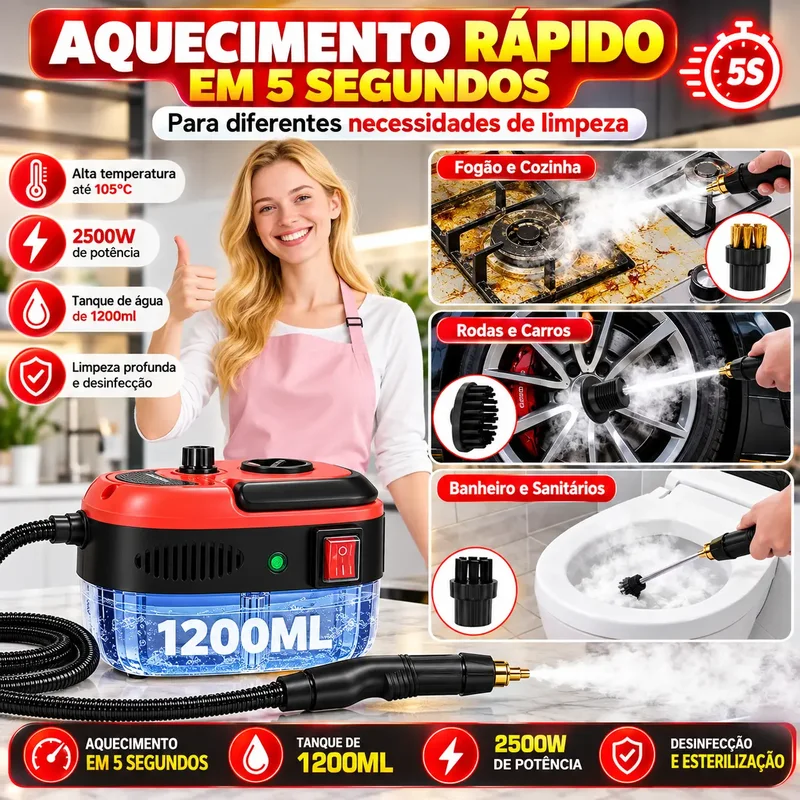Foto 7 — Limpador a Vapor Portátil 2500W