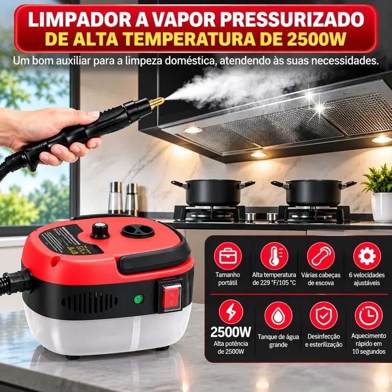 Foto 6 — Limpador a Vapor Portátil 2500W